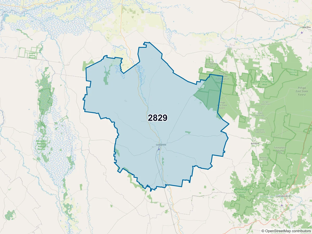 Map of postcode 2829 — Coonamble, NSW, Australia