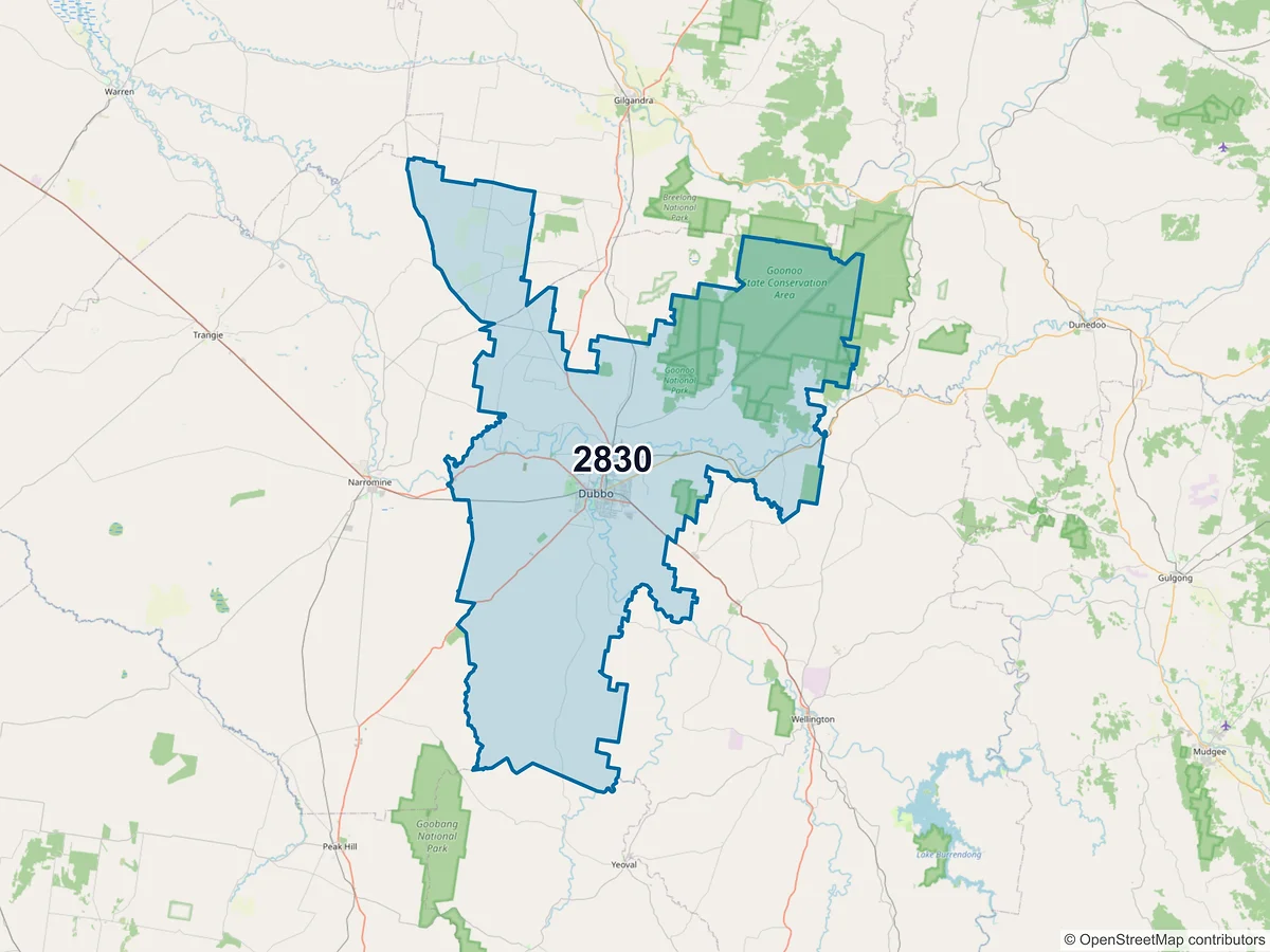 Map of postcode 2830 — Dubbo, NSW, Australia