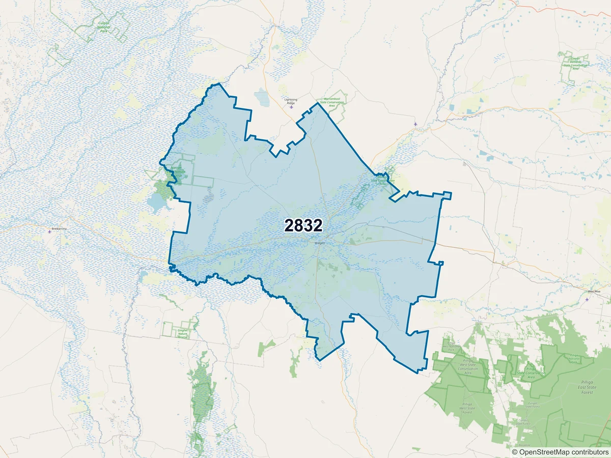 Map of postcode 2832 — Walgett, NSW, Australia
