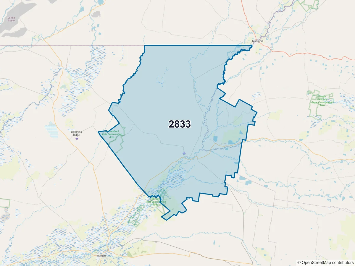 Map of postcode 2833 — Collarenebri, NSW, Australia