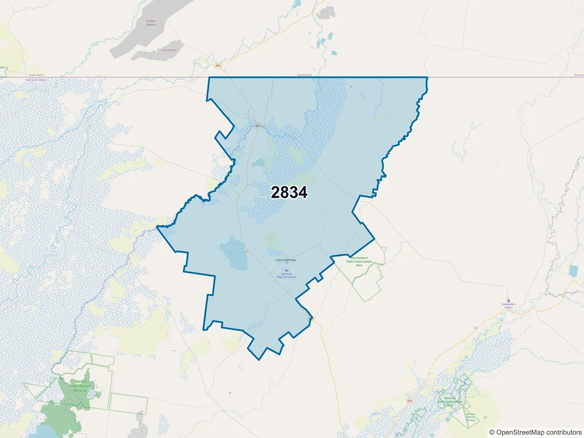 Map of postcode 2834 — Lightning Ridge, NSW, Australia
