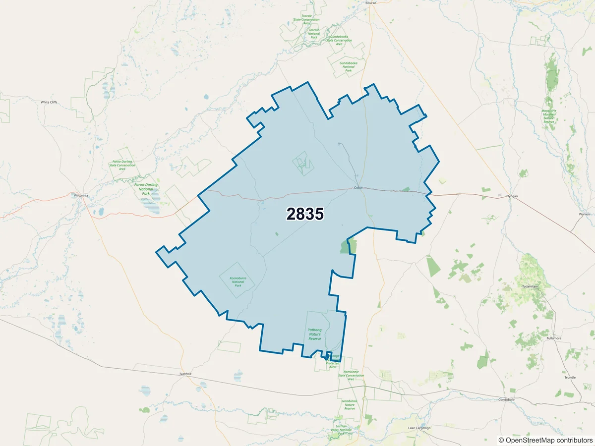 Map of postcode 2835 — Cobar, NSW, Australia