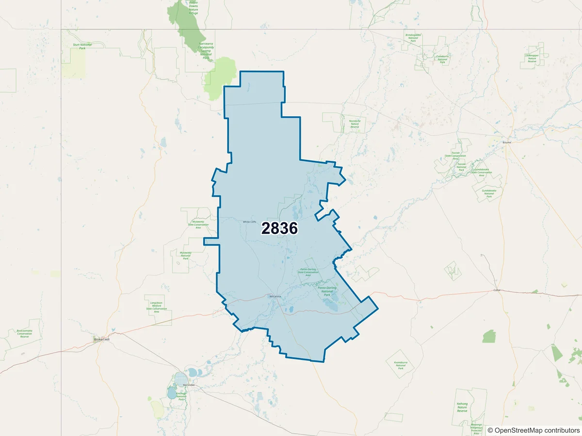 Map of postcode 2836 — Wilcannia, NSW, Australia