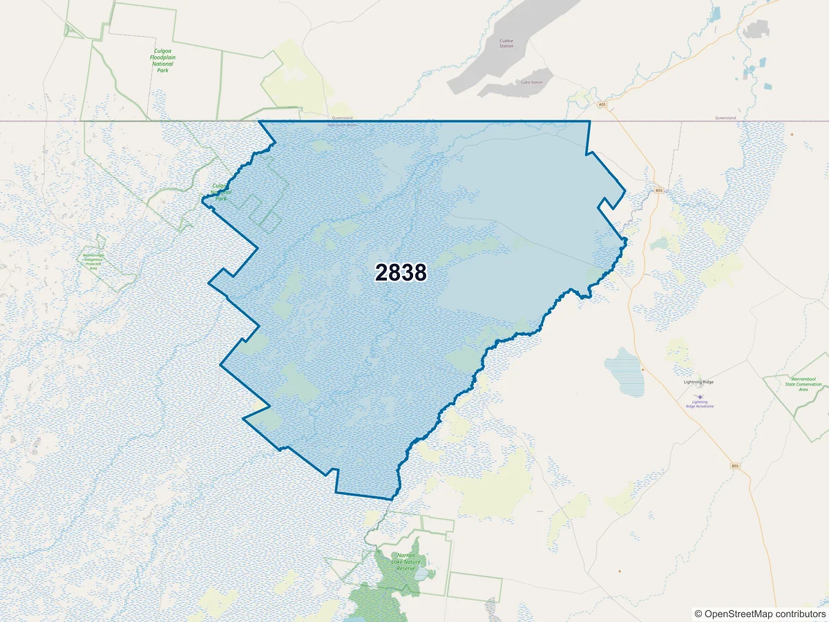 Map of postcode 2838 — Goodooga, NSW, Australia