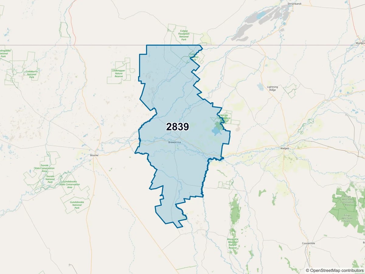 Map of postcode 2839 — Brewarrina, NSW, Australia