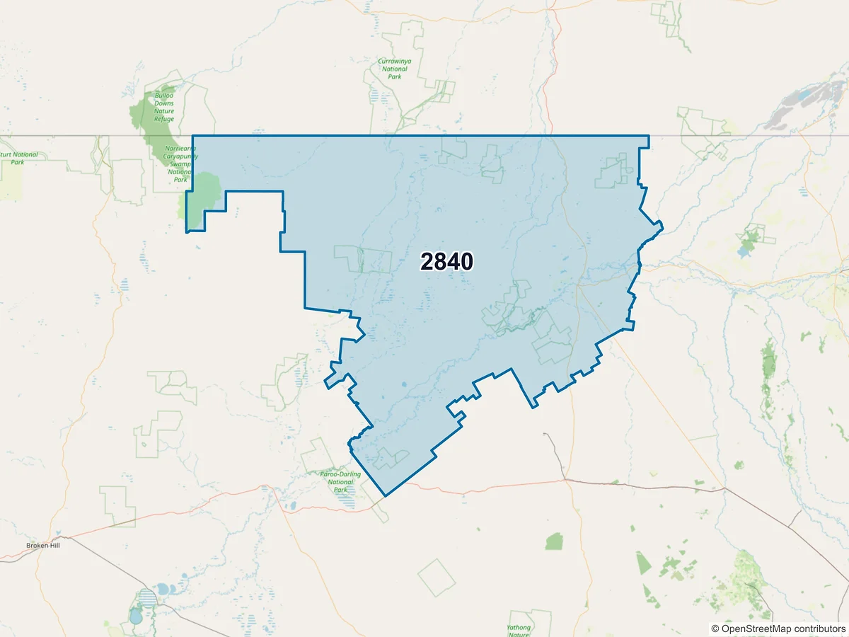 Map of postcode 2840 — Bourke, NSW, Australia