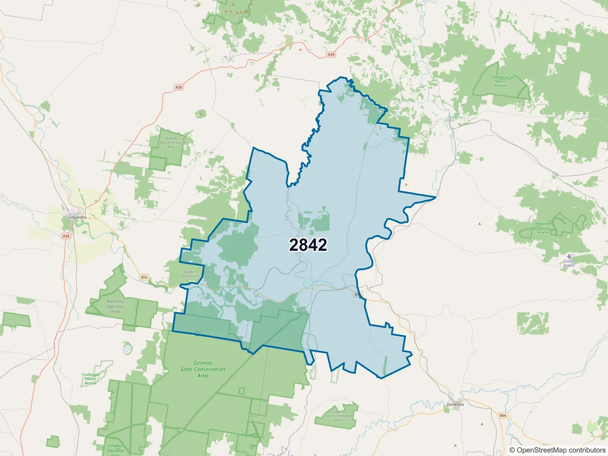 Map of postcode 2842 — Mendooran, NSW, Australia