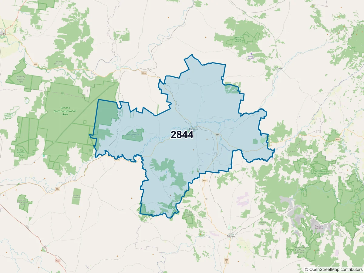 Map of postcode 2844 — Dunedoo, NSW, Australia