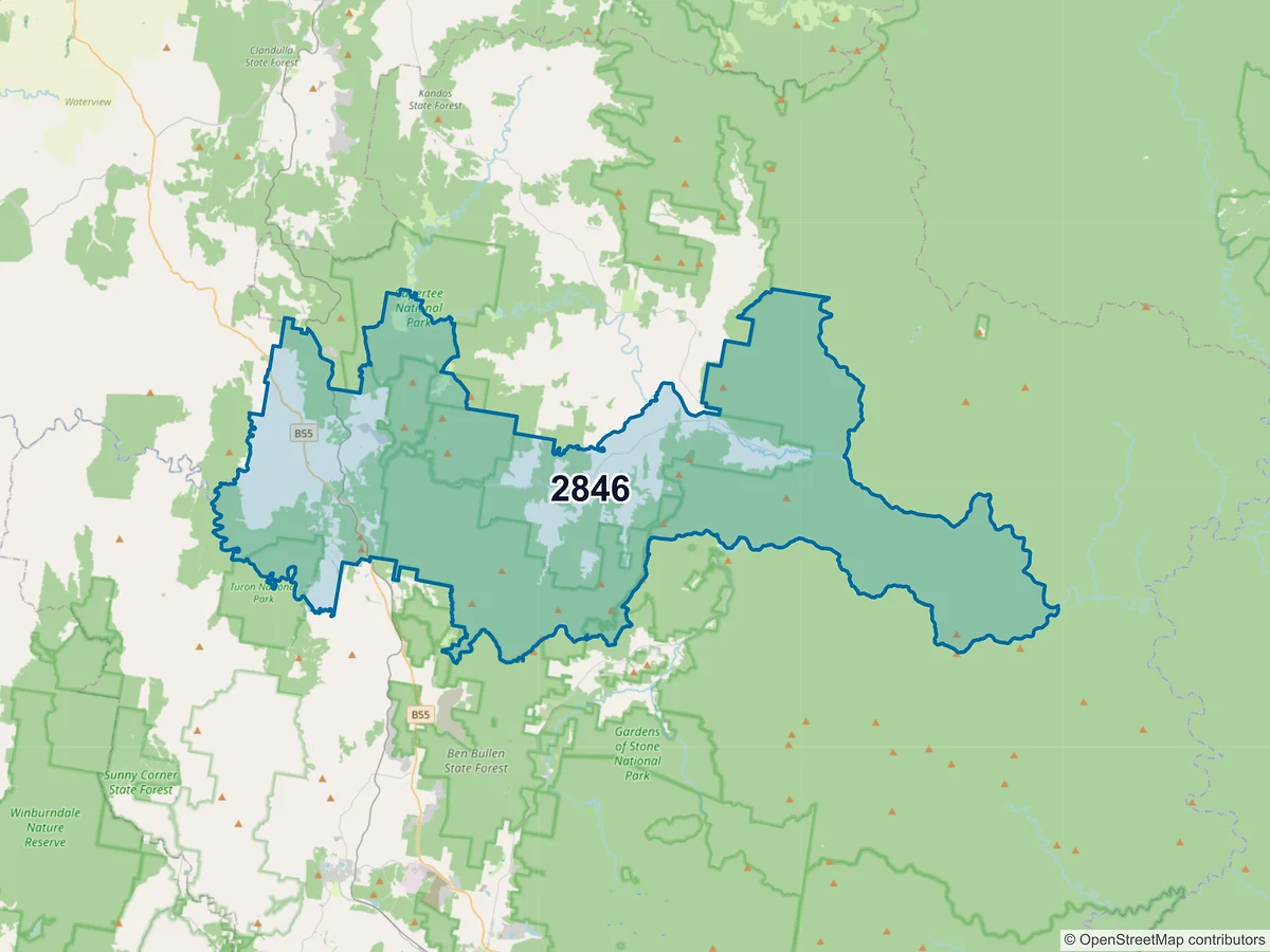 Map of postcode 2846 — Capertee, NSW, Australia