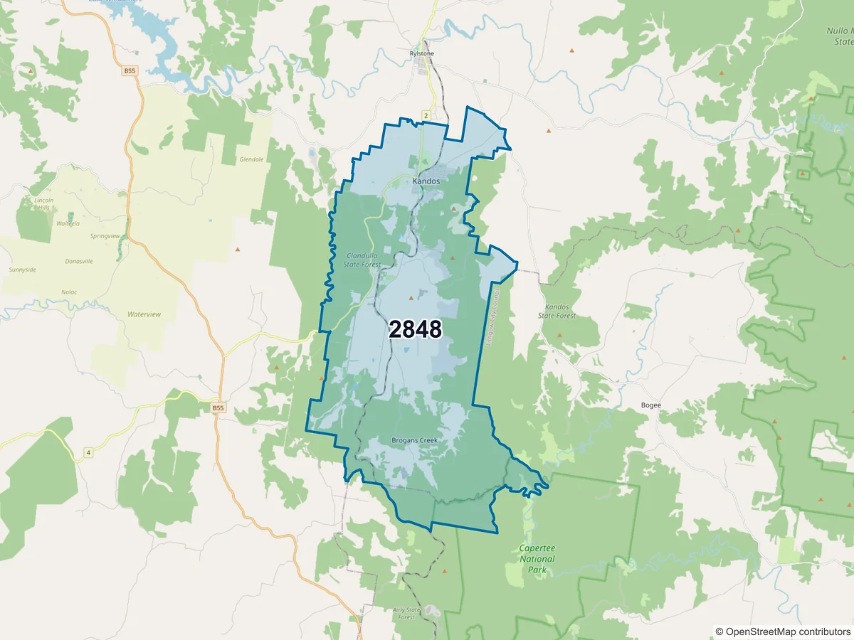 Map of postcode 2848 — Kandos, NSW, Australia