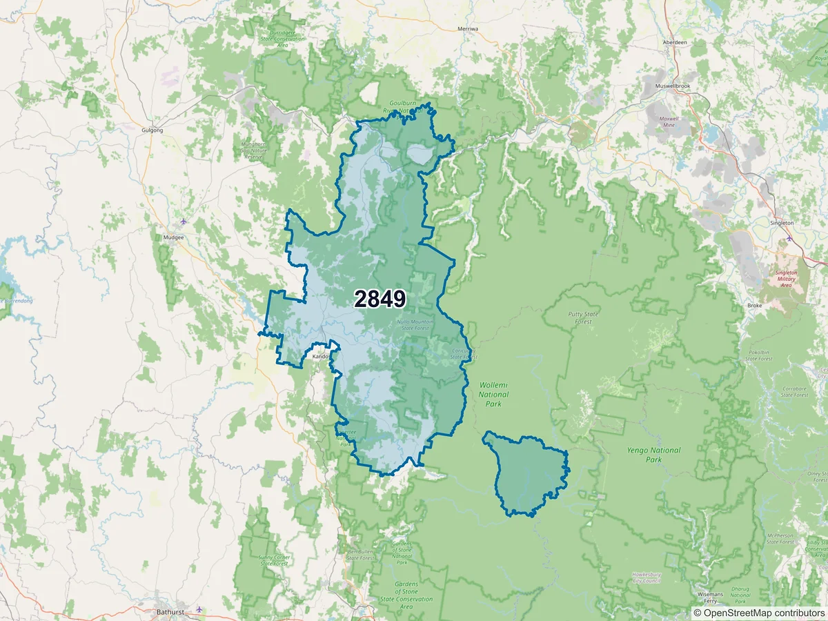 Map of postcode 2849 — Rylstone, NSW, Australia