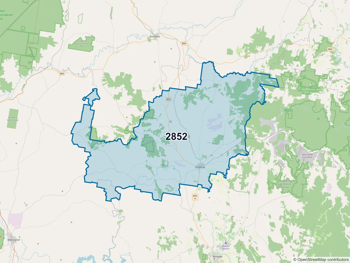 Map of postcode 2852 — Gulgong, NSW, Australia