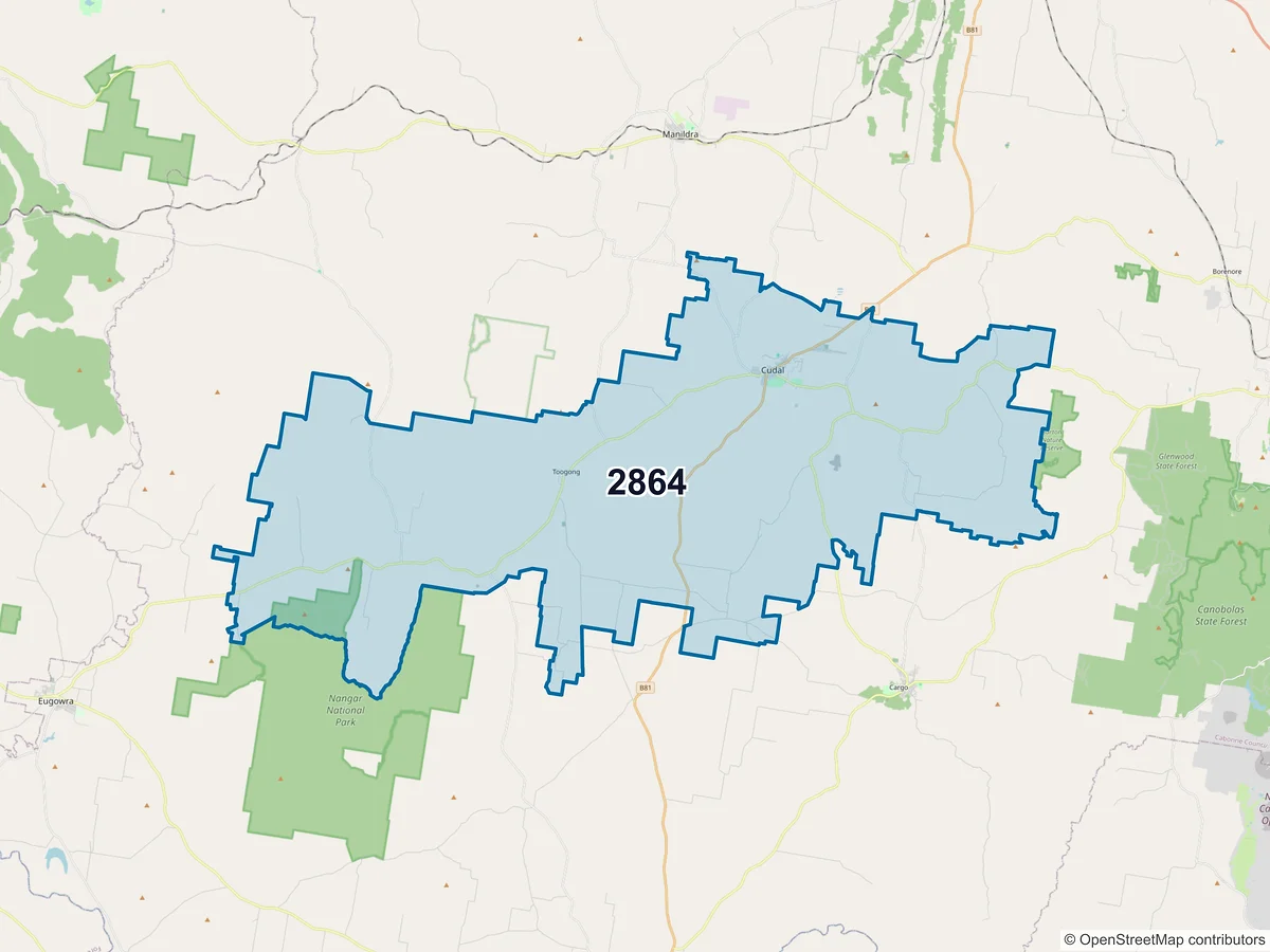 Map of postcode 2864 — Cudal, NSW, Australia