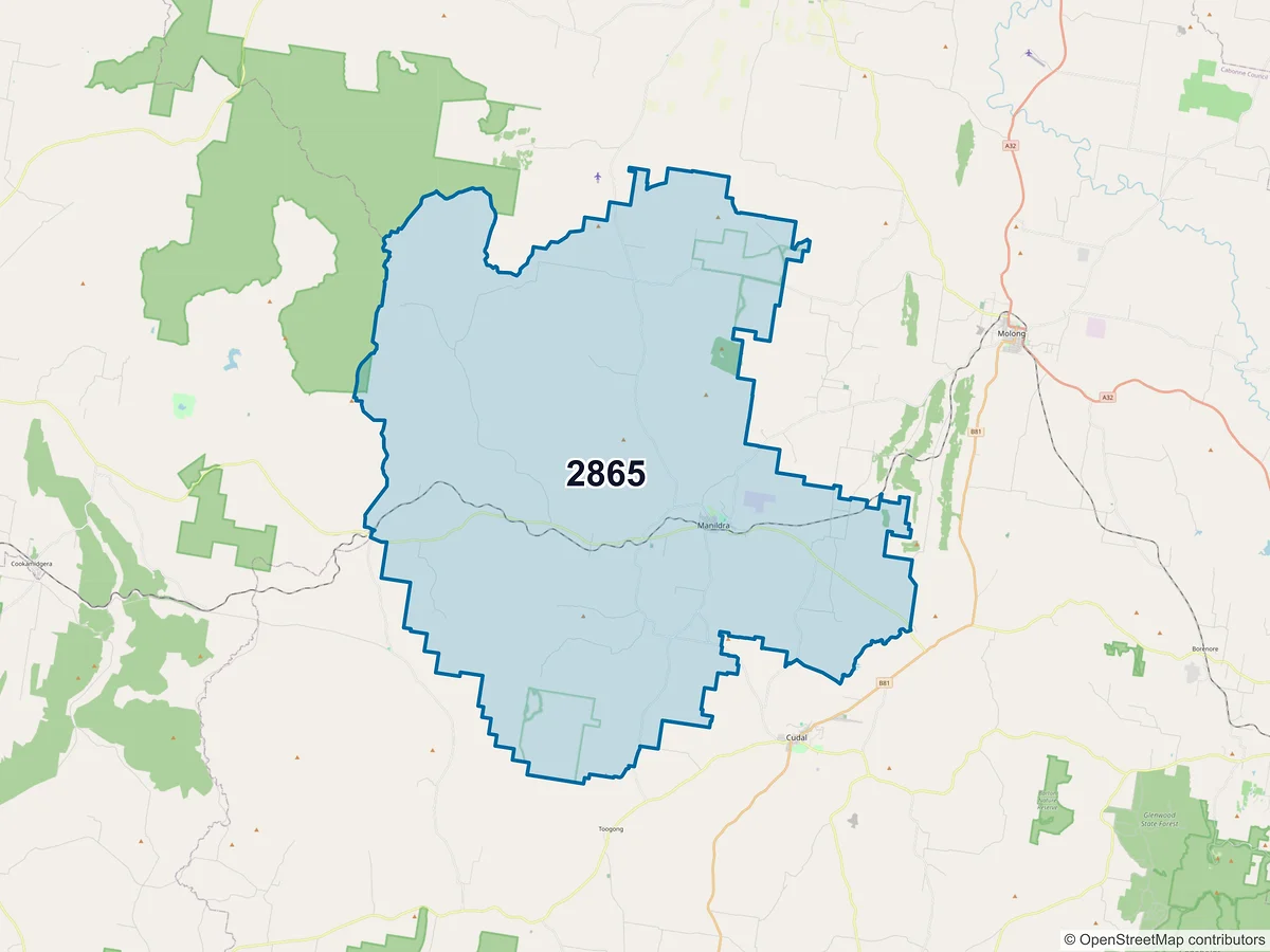 Map of postcode 2865 — Manildra, NSW, Australia