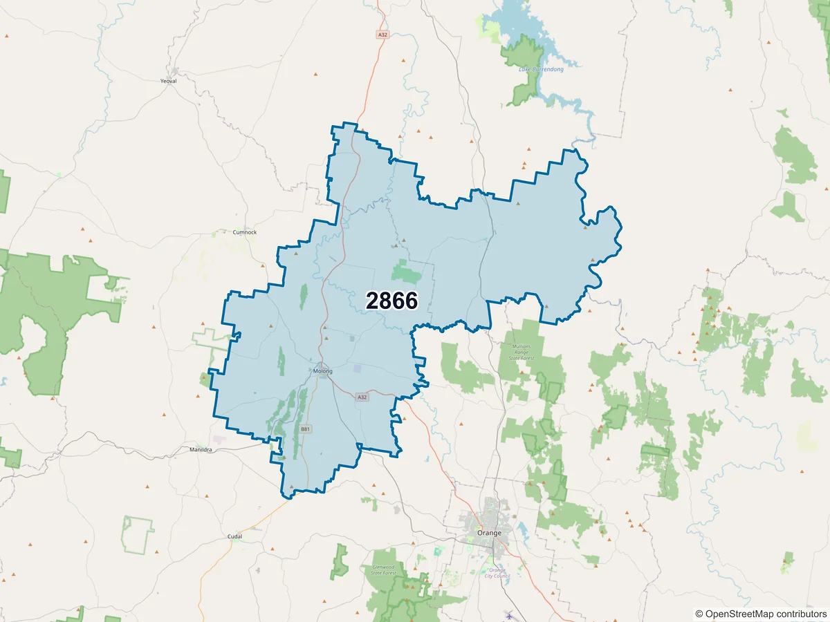 Map of postcode 2866 — Molong, NSW, Australia