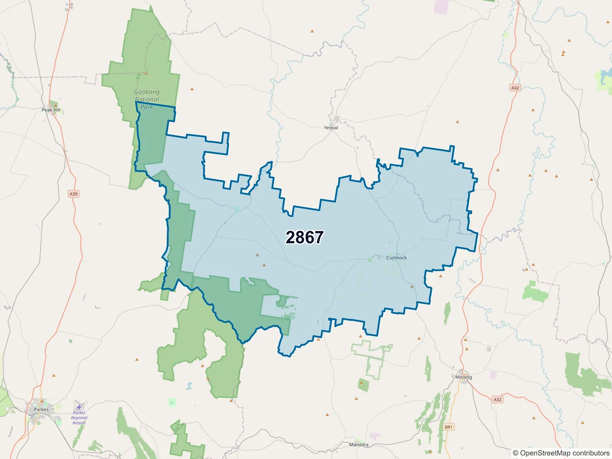 Map of postcode 2867 — Cumnock, NSW, Australia