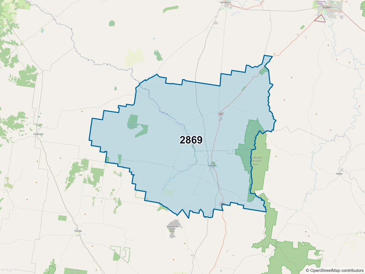 Map of postcode 2869 — Peak Hill, NSW, Australia