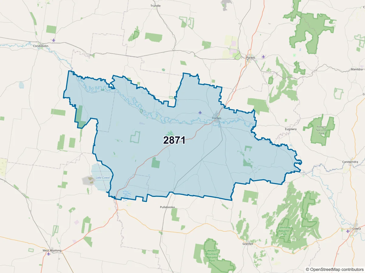 Map of postcode 2871 — Forbes, NSW, Australia