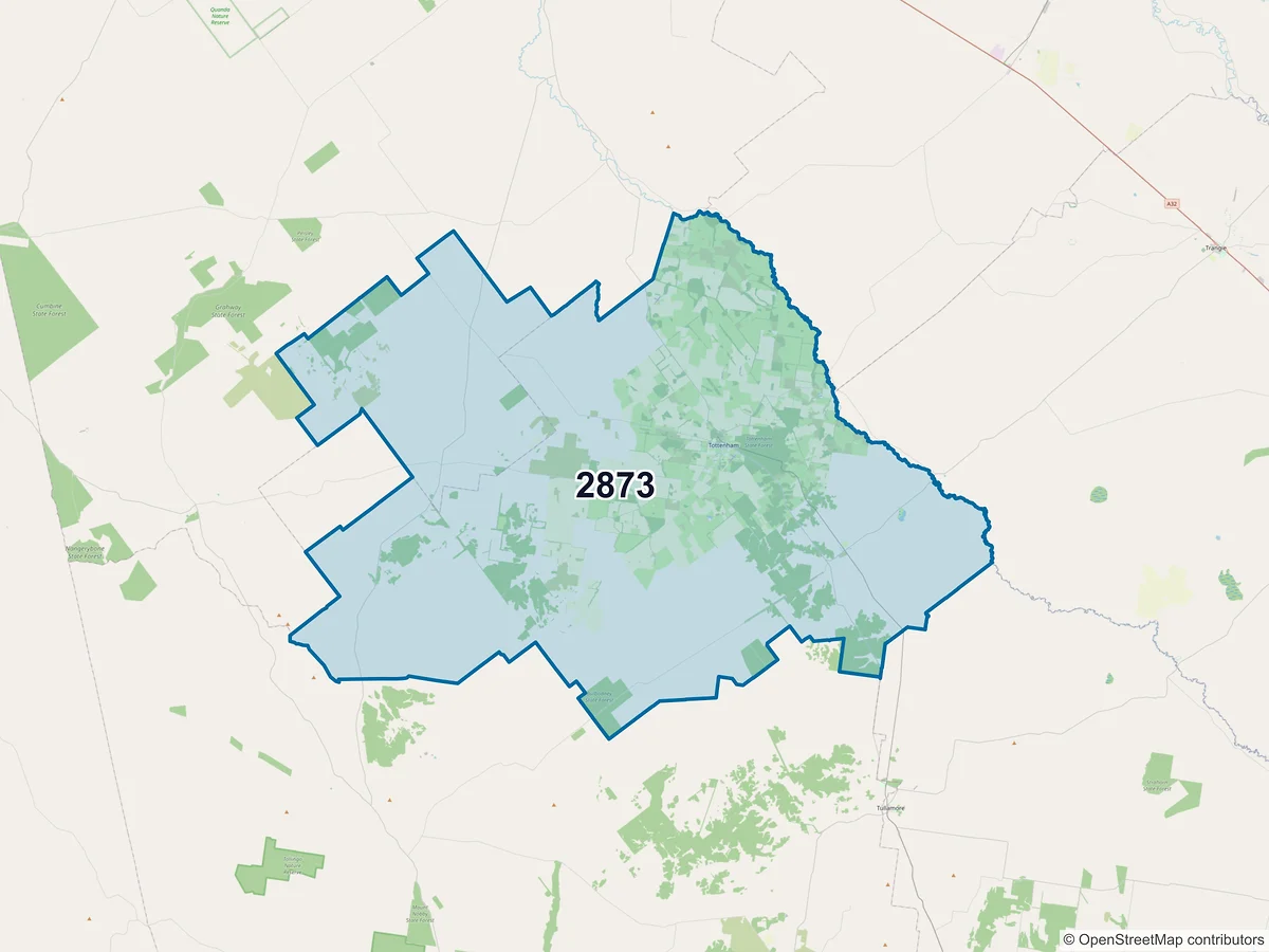 Map of postcode 2873 — Tottenham, NSW, Australia