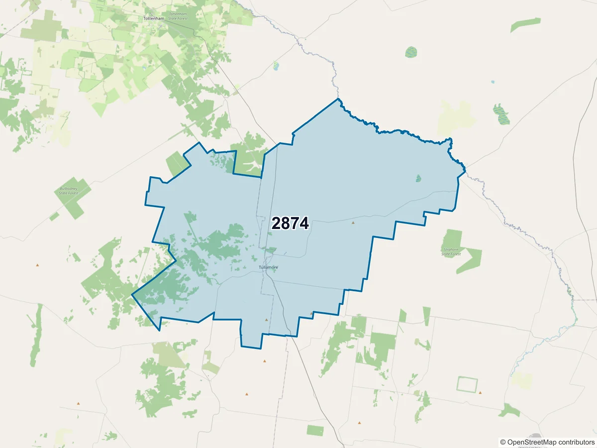 Map of postcode 2874 — Tullamore, NSW, Australia