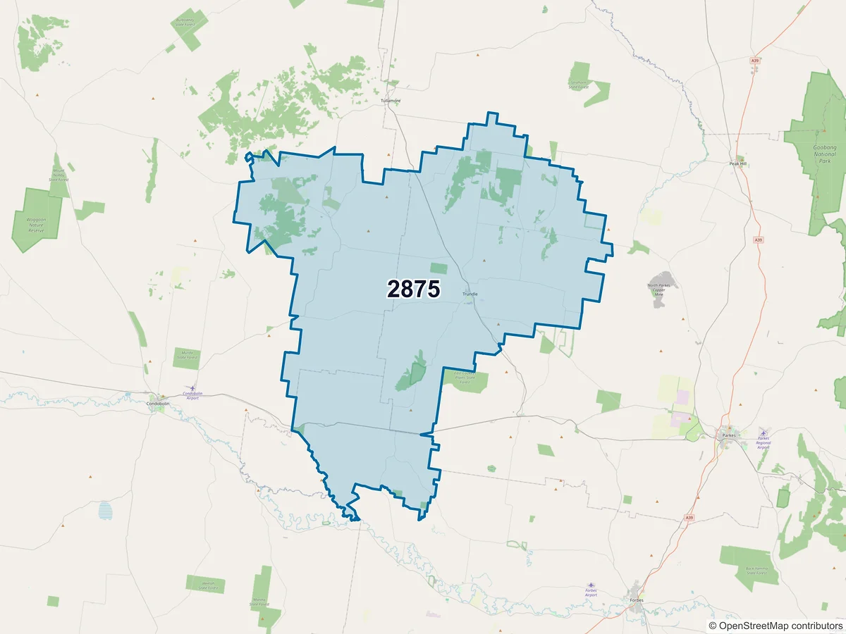Map of postcode 2875 — Trundle, NSW, Australia