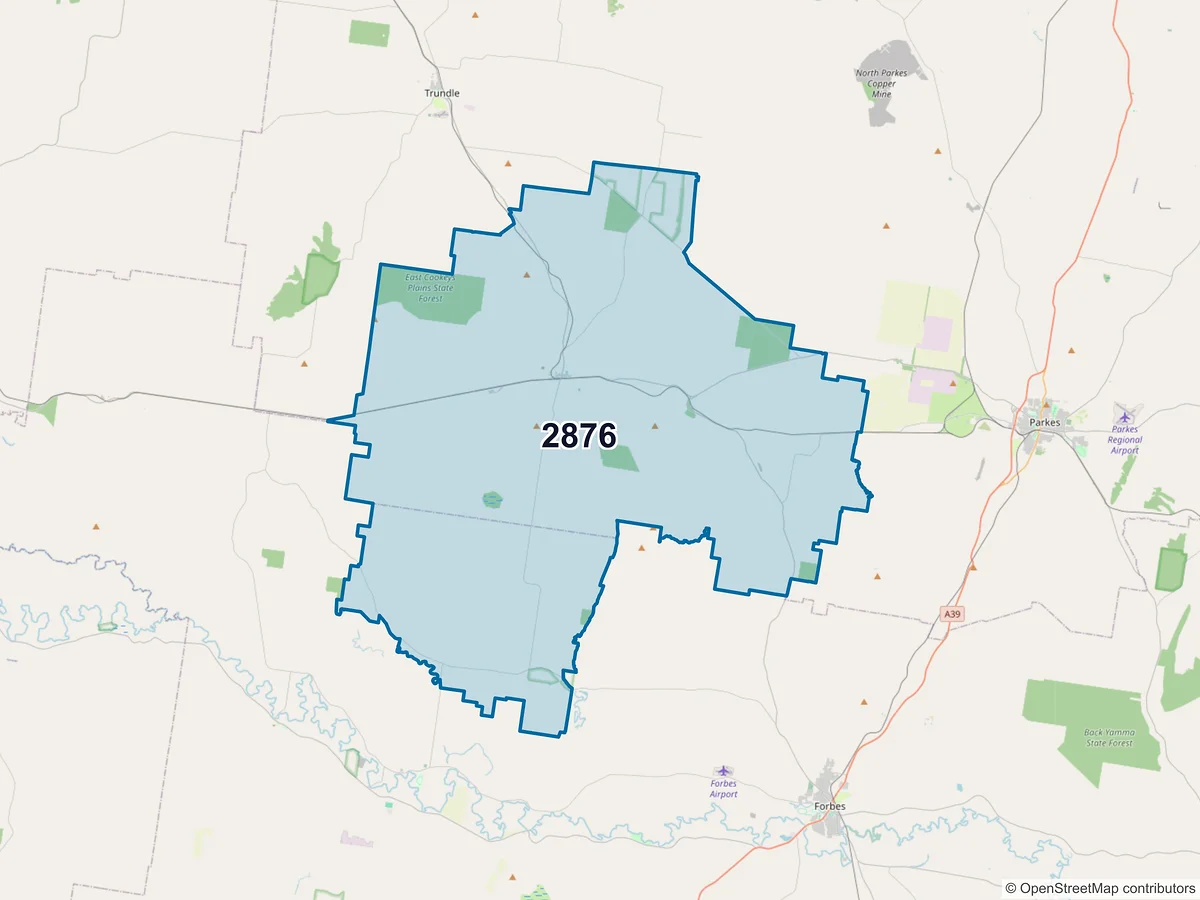 Map of postcode 2876 — Bogan Gate, NSW, Australia