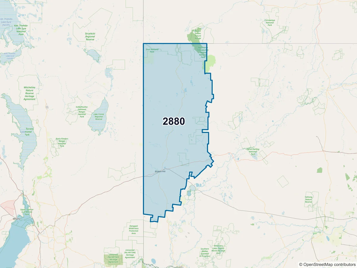Map of postcode 2880 — Broken Hill, NSW, Australia