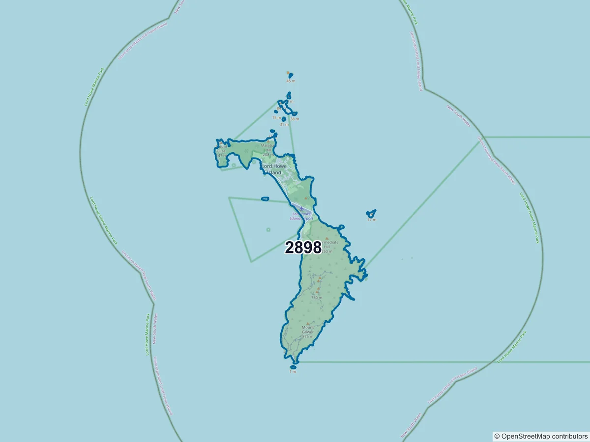 Map of postcode 2898 — Lord Howe Island, NSW, Australia