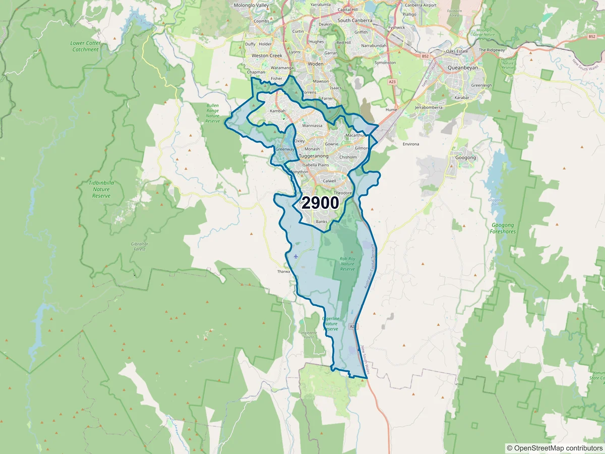 Map of postcode 2900 — Greenway, ACT, Australia