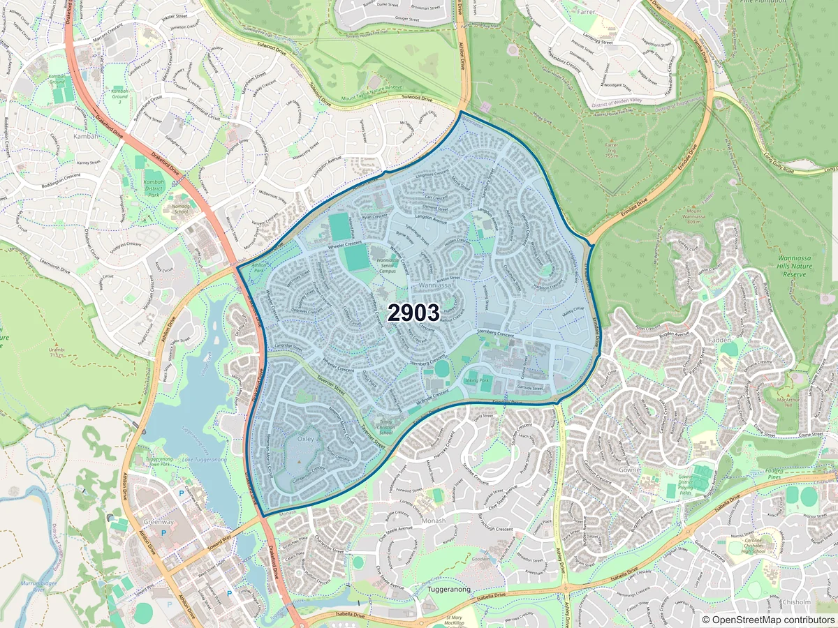 Map of postcode 2903 — Wanniassa, ACT, Australia