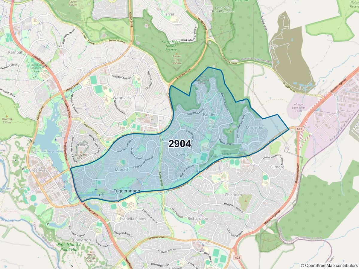 Map of postcode 2904 — Monash, ACT, Australia