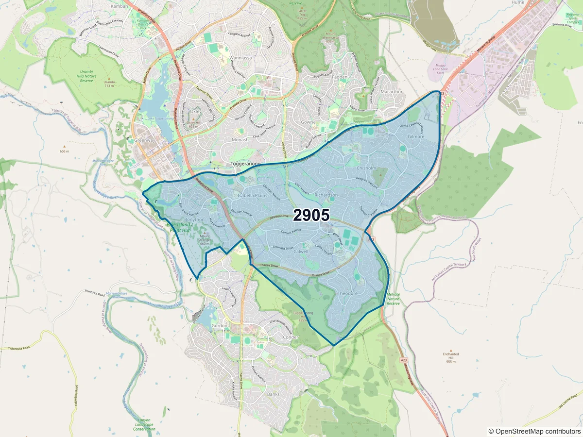 Map of postcode 2905 — Calwell, ACT, Australia