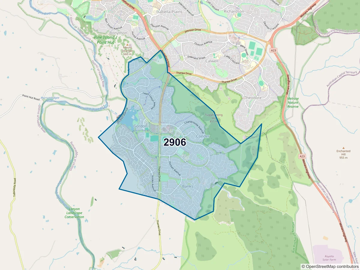 Map of postcode 2906 — Gordon, ACT, Australia