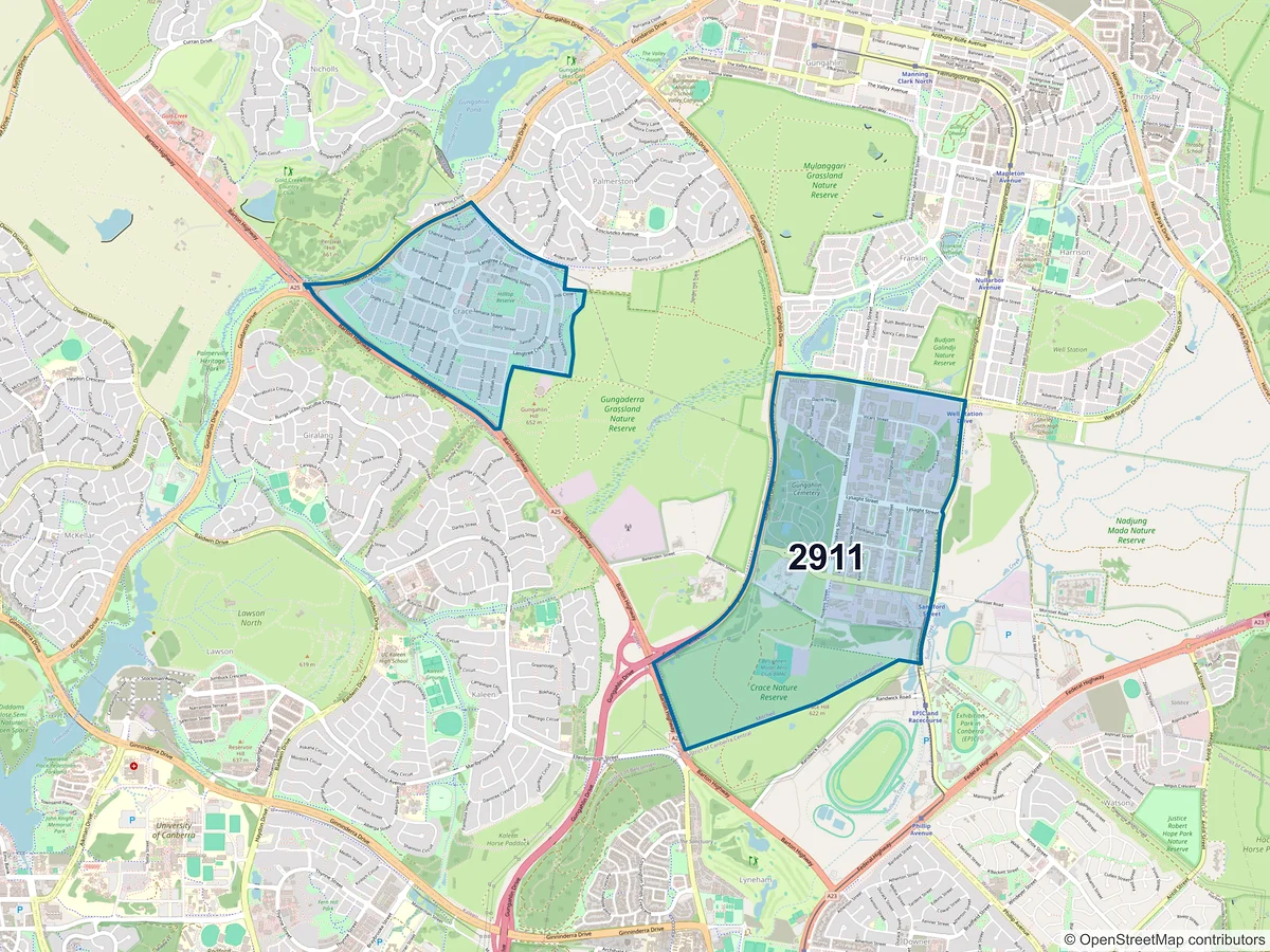 Map of postcode 2911 — Crace, ACT, Australia