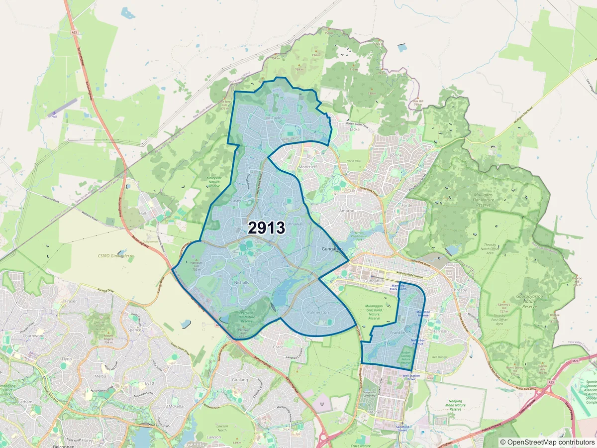 Map of postcode 2913 — Ngunnawal, ACT, Australia