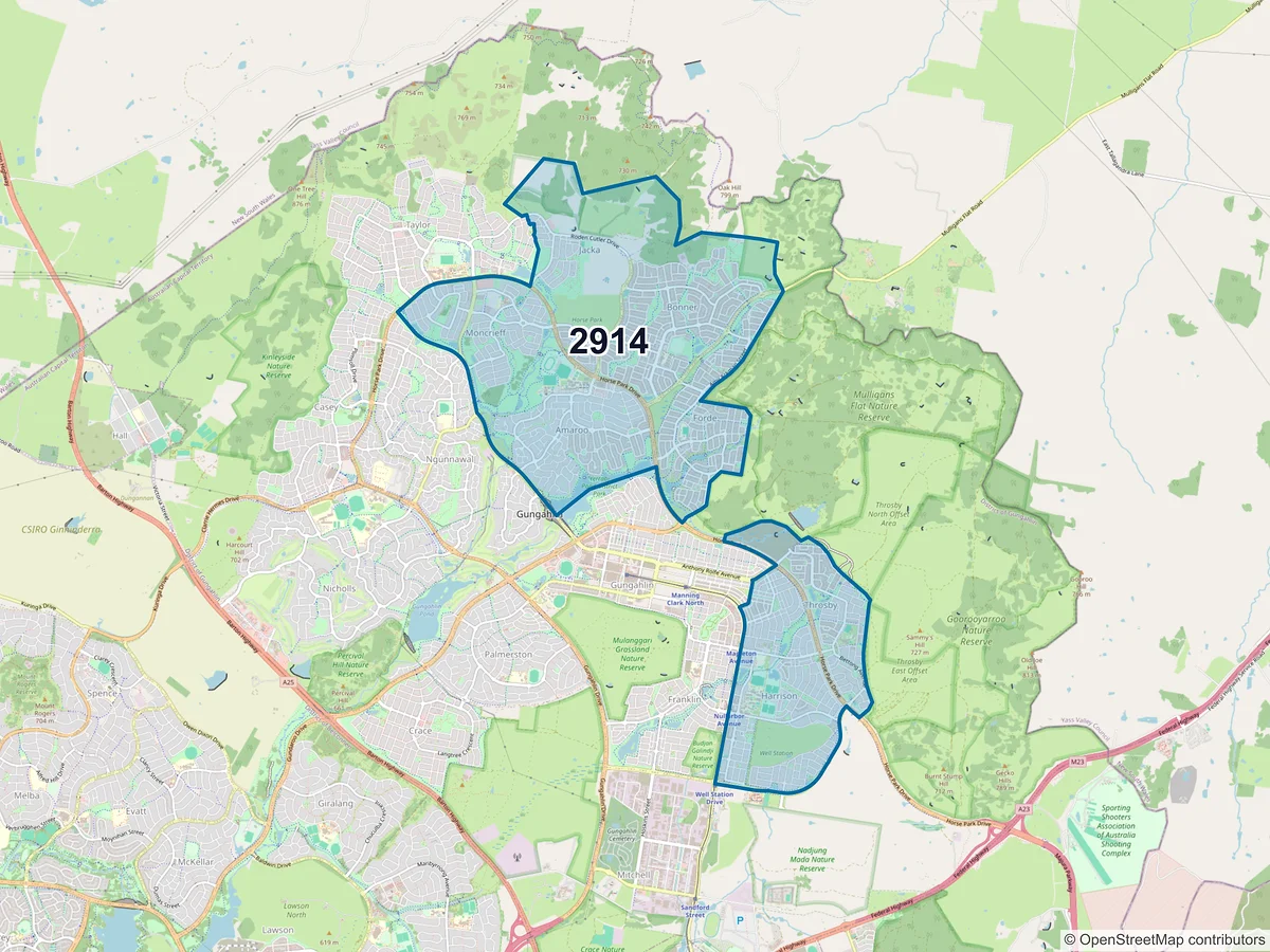 Map of postcode 2914 — Harrison, ACT, Australia
