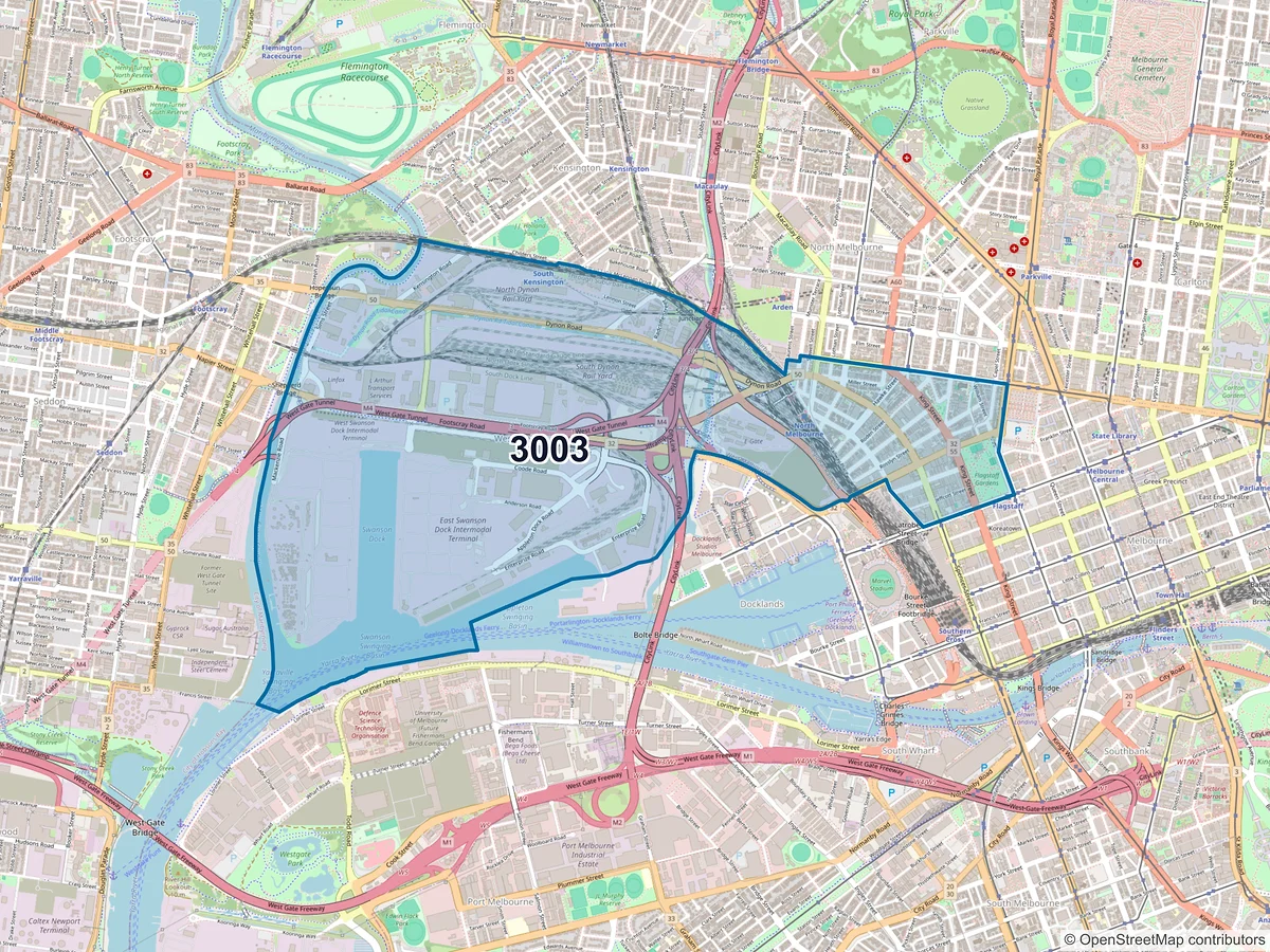 Map of postcode 3003 — West Melbourne, VIC, Australia