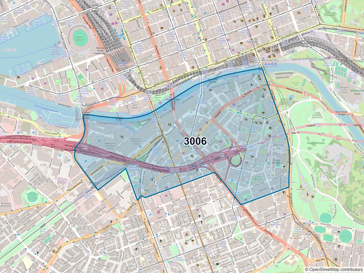 Map of postcode 3006 — Southbank, VIC, Australia