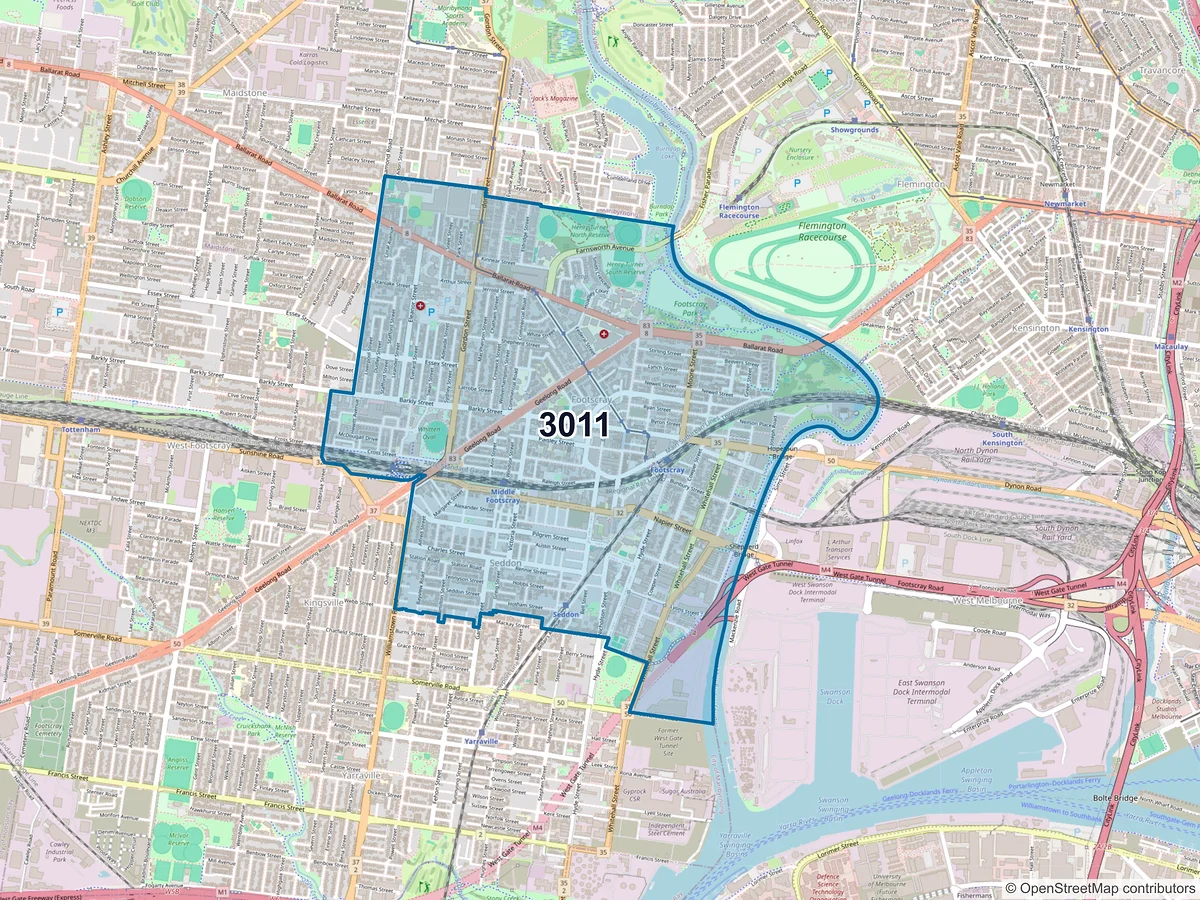 Map of postcode 3011 — Footscray, VIC, Australia