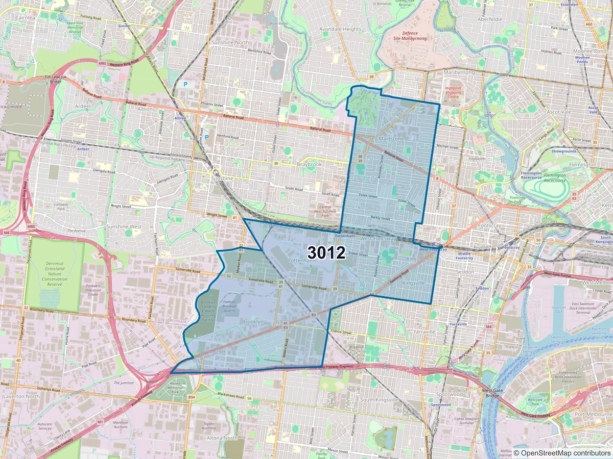 Map of postcode 3012 — West Footscray, VIC, Australia