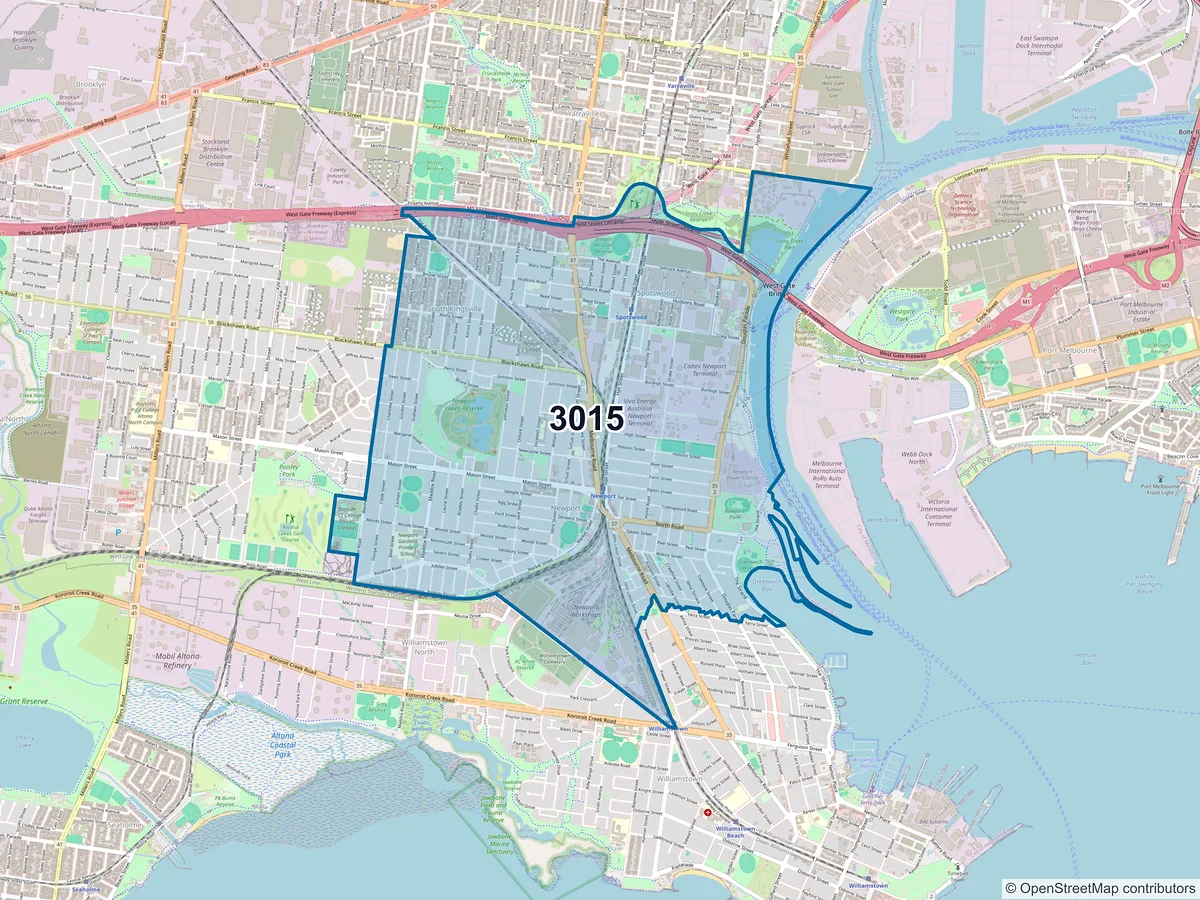 Map of postcode 3015 — Newport, VIC, Australia