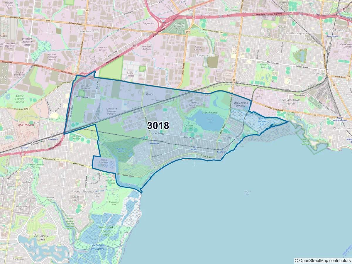 Map of postcode 3018 — Altona, VIC, Australia