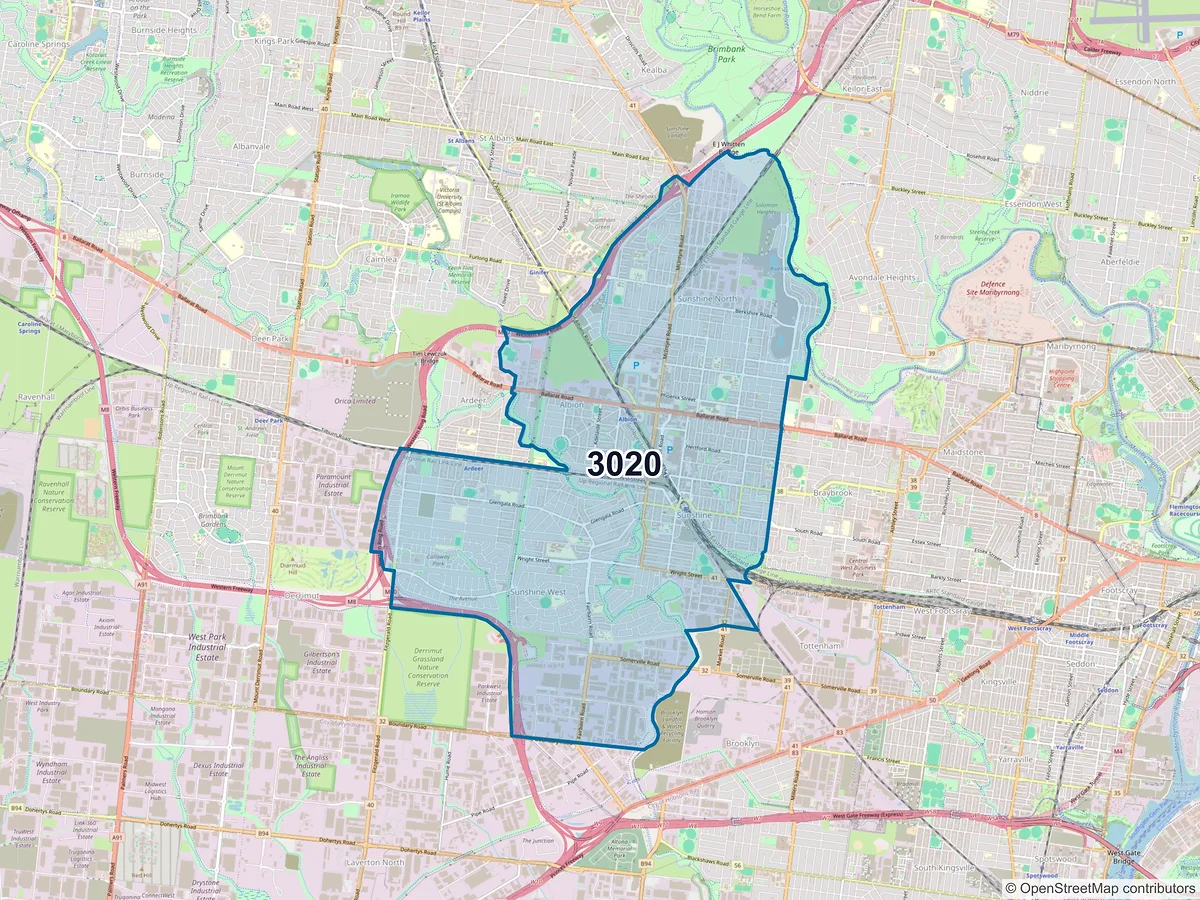 Map of postcode 3020 — Sunshine West, VIC, Australia