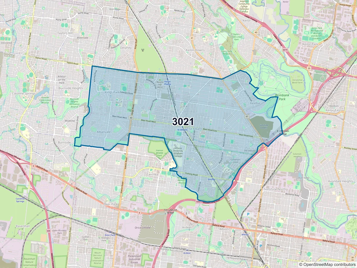 Map of postcode 3021 — St Albans, VIC, Australia