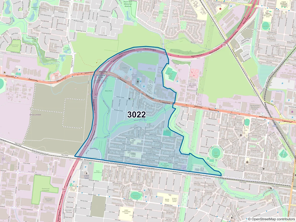 Map of postcode 3022 — Ardeer, VIC, Australia