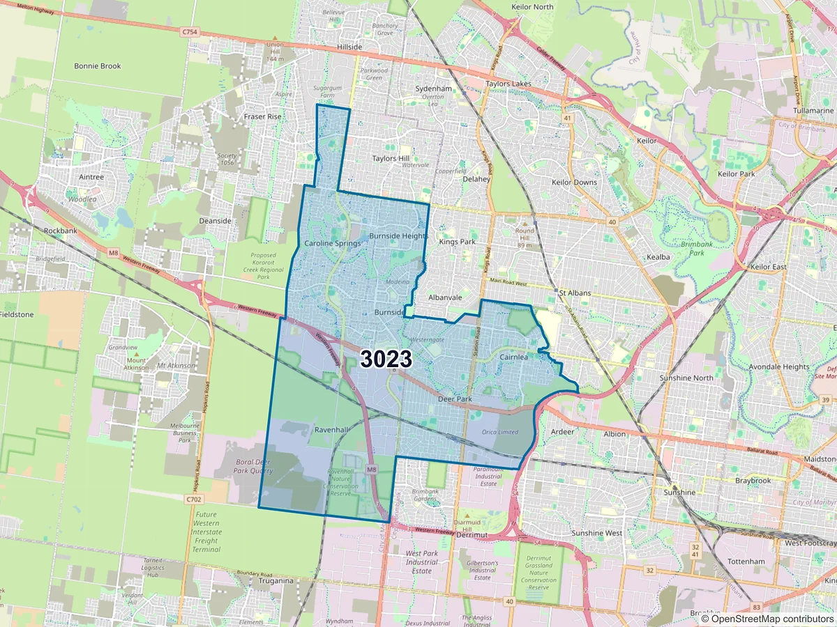 Map of postcode 3023 — Caroline Springs, VIC, Australia