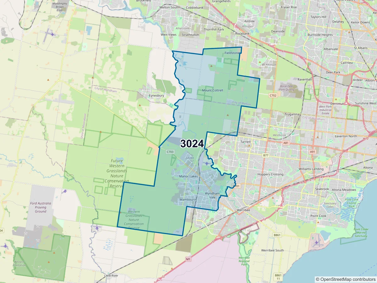 Map of postcode 3024 — Wyndham Vale, VIC, Australia
