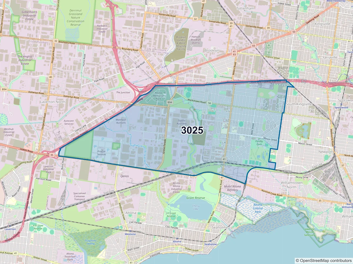Map of postcode 3025 — Altona North, VIC, Australia