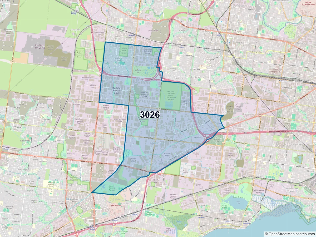 Map of postcode 3026 — Derrimut, VIC, Australia
