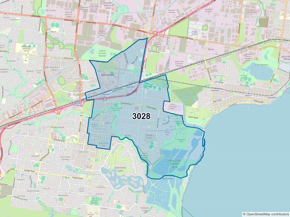 Map of postcode 3028 — Altona Meadows, VIC, Australia